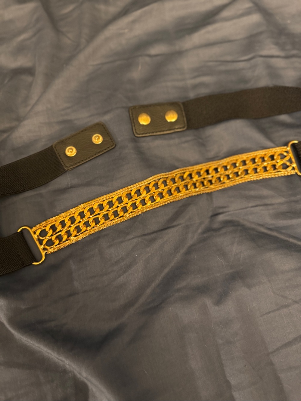Black Elastic Belt with Gold Chain Detail